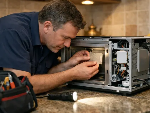 Illustration: a technician inspecting a Compass appliance