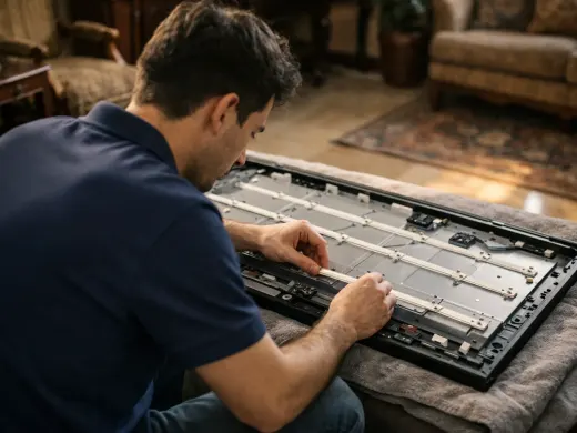 Illustration: a technician inspecting a Hyundai appliance