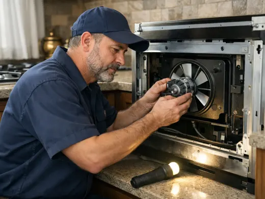 Illustration: a technician inspecting a Ignis appliance