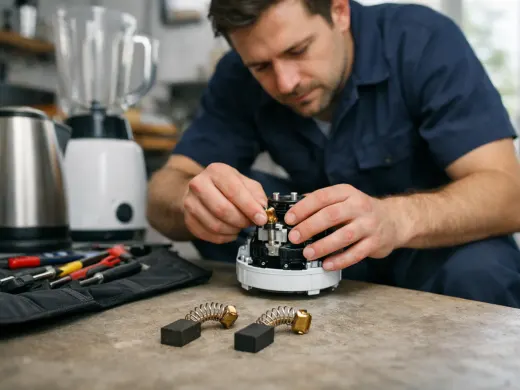 Illustration: a technician inspecting a Moulinex appliance