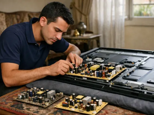 Illustration: a technician inspecting a Prifxi appliance