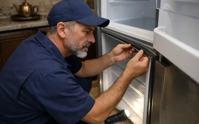 Illustration: a technician inspecting a Siemens refrigerators