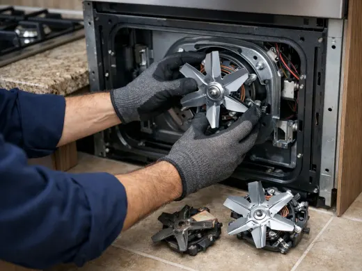 Illustration: a technician inspecting a Smeg appliance
