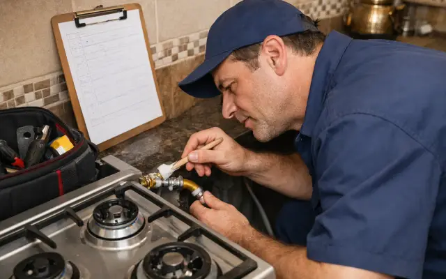 Illustration: a technician inspecting a Smeg stoves & cookers