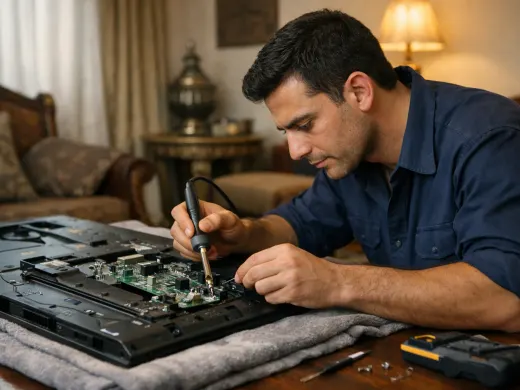 Illustration: a technician inspecting a Uniontech appliance