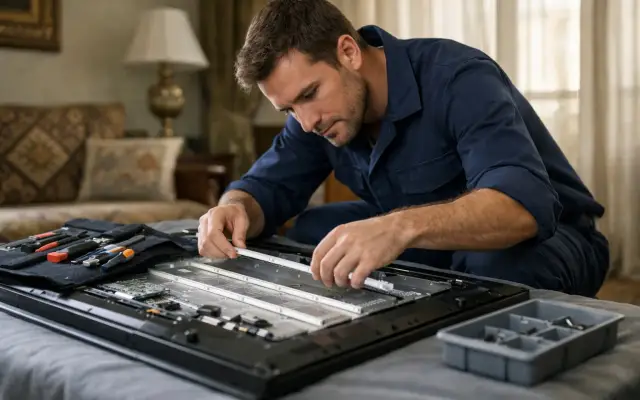 Illustration: a technician inspecting a Uniontech tvs