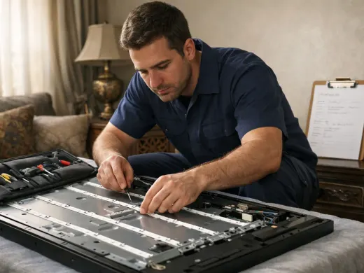 Illustration: a technician inspecting a View appliance