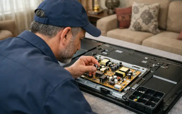 Illustration: a technician inspecting a View tvs